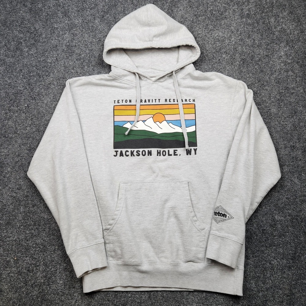 Teton Gravity Research Hoodie Sweatshirt Mens Large Gray Jackson Hole Graphic